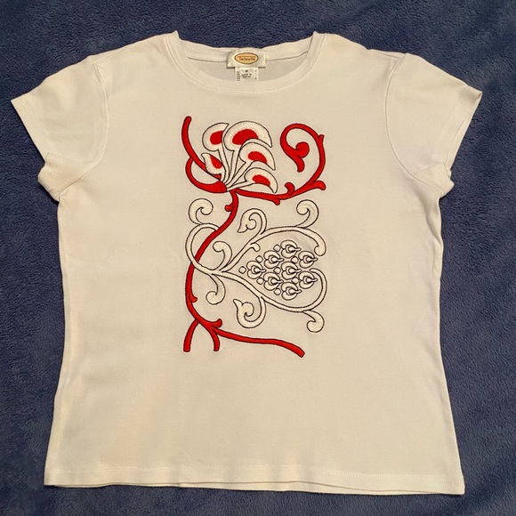 Talbots women’s white cotton T-shirt with raised abstract design. Medium. EUC. - Picture 1 of 6